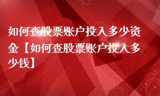 如何查股票账户投入多少资金【如何查股票账户投入多少钱】_https://www.cyfs-sh.com_研究报告_第1张